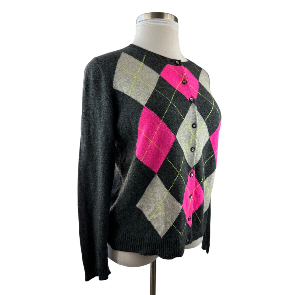 Apt 9 Cashmere Cardigan Sweater Gray Argyle Diamond Button Up Women's Size XL - Picture 7 of 16